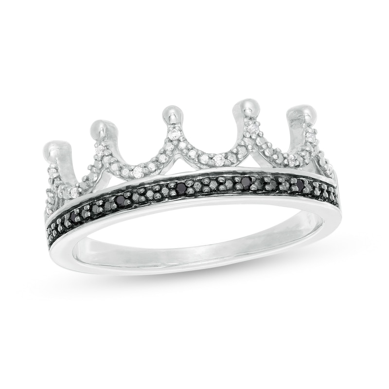 Main Image 1 of 0.04 CT. T.W.  Black and White Diamond Crown Ring in Sterling Silver