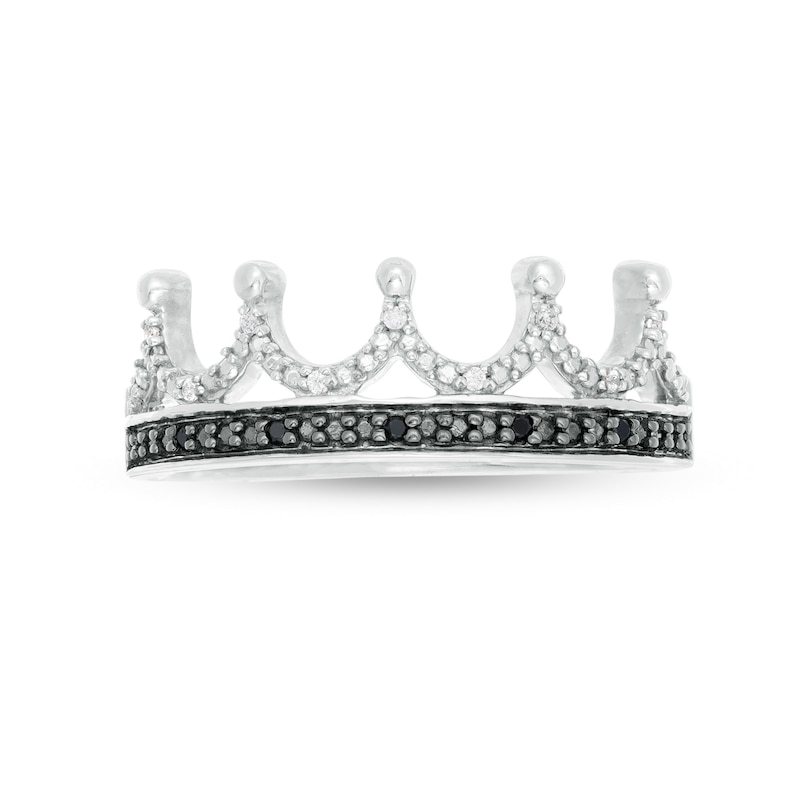 Main Image 4 of 0.04 CT. T.W.  Black and White Diamond Crown Ring in Sterling Silver