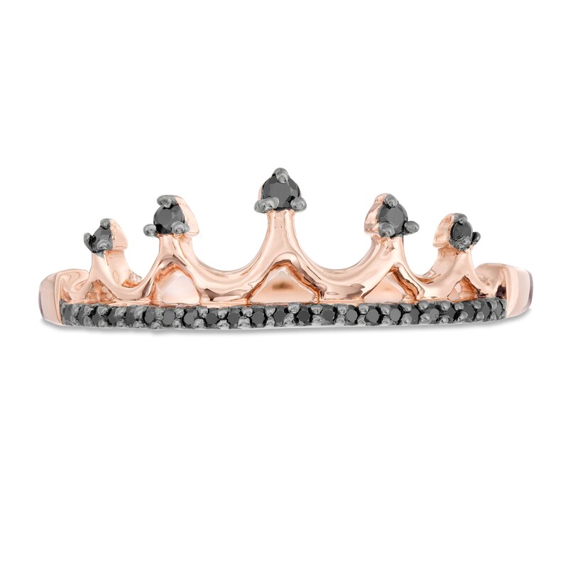Main Image 4 of 0.085 CT. T.W. Black Diamond Crown Ring in 10K Rose Gold