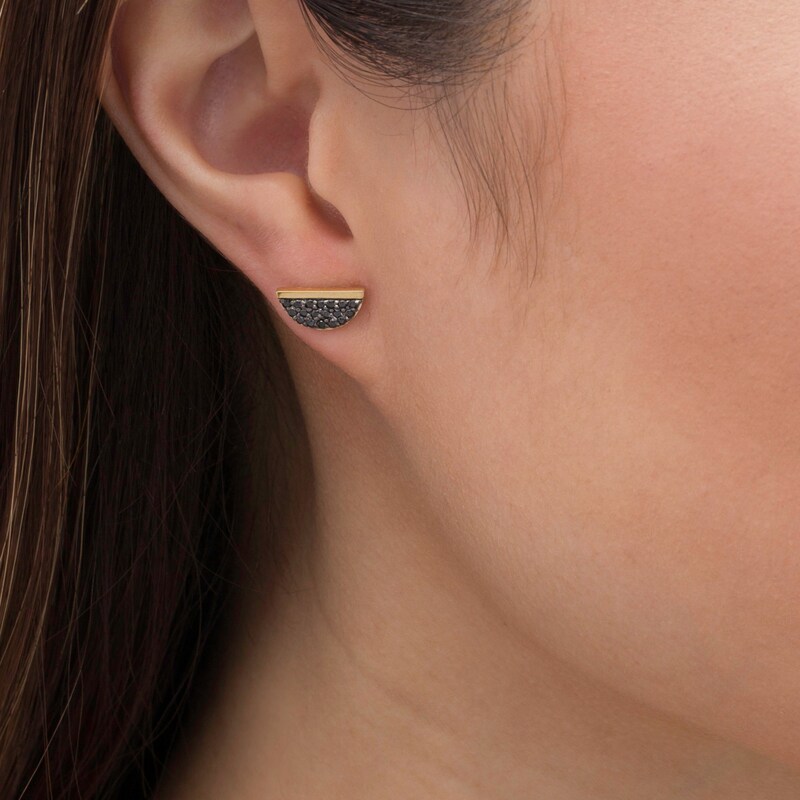 Main Image 2 of 0.23 CT. T.W. Black Diamond Half Circle Stud Earrings in Sterling Silver with 14K Gold Plate