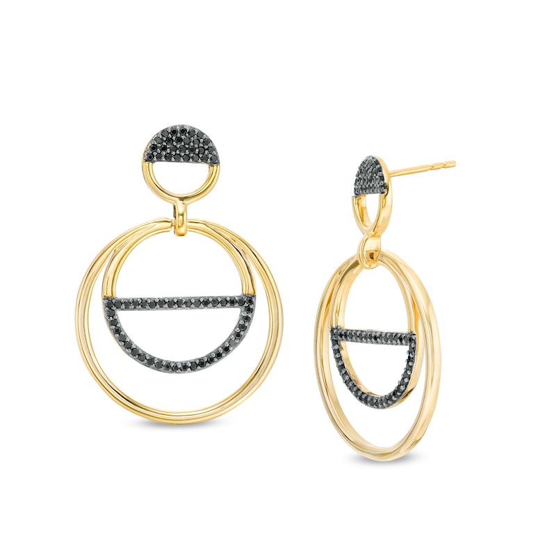 Main Image 1 of 0.45 CT. T.W. Black Diamond Open Circles Drop Earrings in 10K Gold