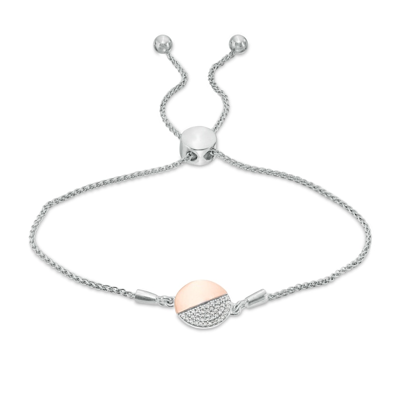 0.065 CT. T.W. Diamond Half Circle Bolo Bracelet in Sterling Silver and 10K Rose Gold - 9.5"