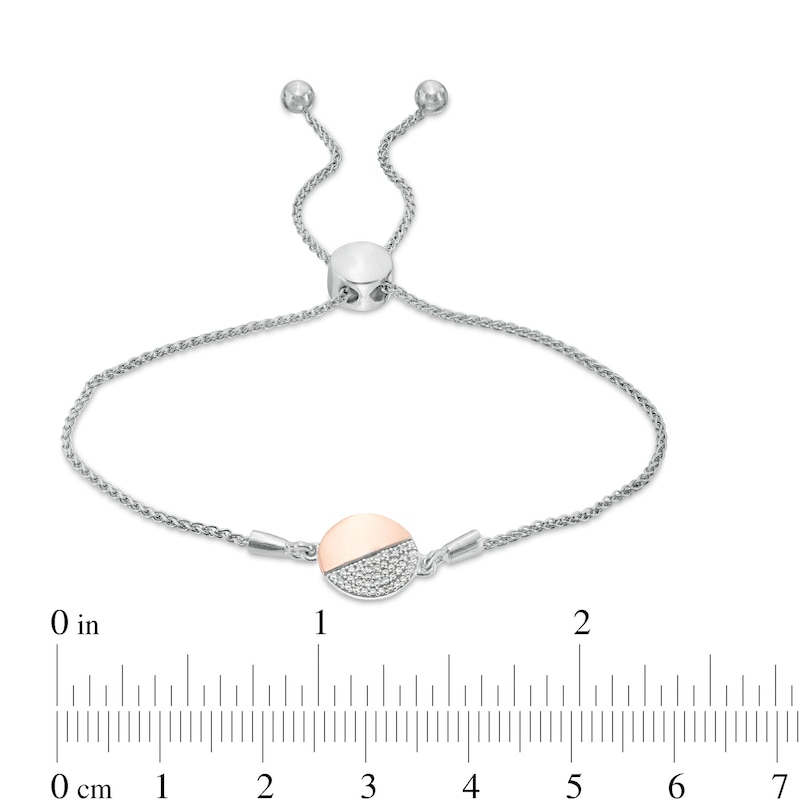 0.065 CT. T.W. Diamond Half Circle Bolo Bracelet in Sterling Silver and 10K Rose Gold - 9.5"