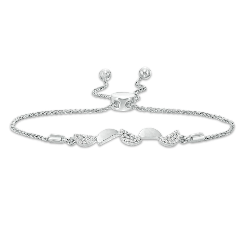 0.14 CT. T.W. Diamond Alternating Half Circles Bolo Bracelet in Sterling Silver - 9.5"|Peoples Jewellers