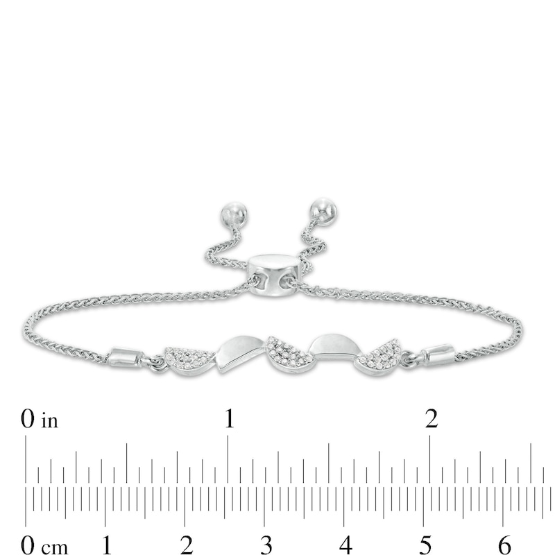 0.14 CT. T.W. Diamond Alternating Half Circles Bolo Bracelet in Sterling Silver - 9.5"
