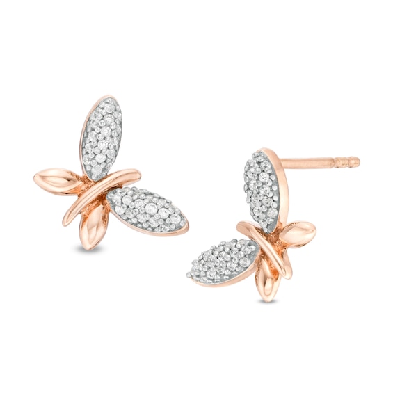 0.14 CT. T.W. Diamond Butterfly Stud Earrings in 10K Rose Gold
