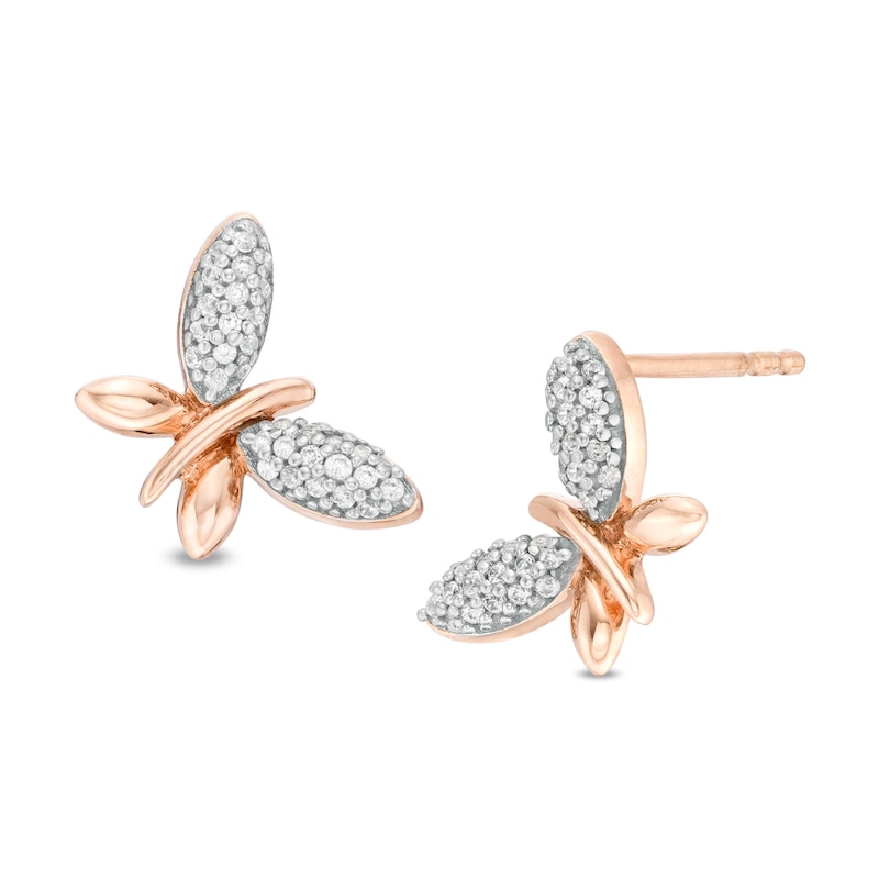 Main Image 1 of 0.14 CT. T.W. Diamond Butterfly Stud Earrings in 10K Rose Gold