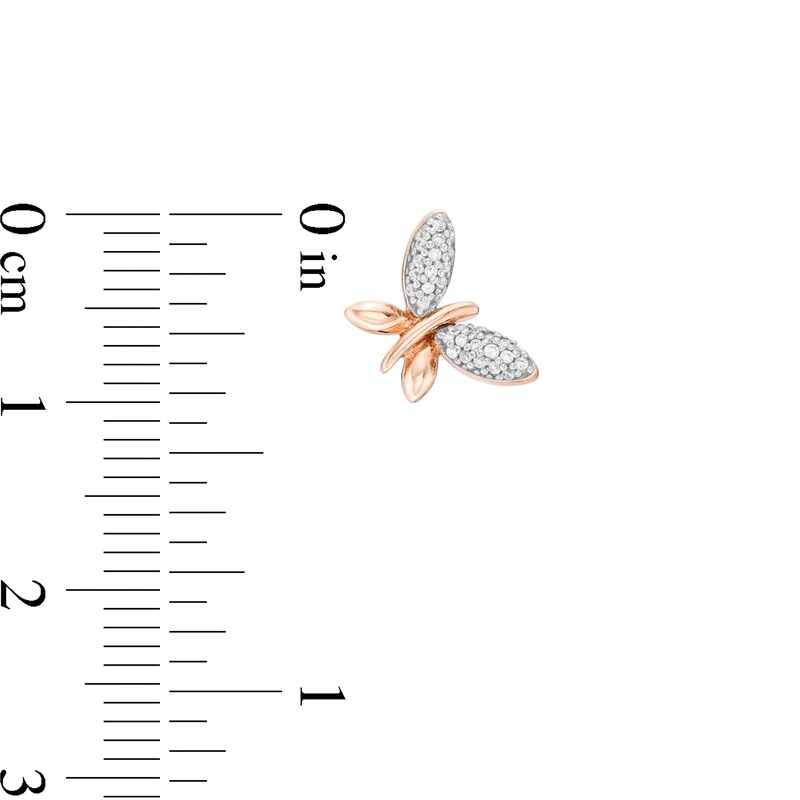 Main Image 3 of 0.14 CT. T.W. Diamond Butterfly Stud Earrings in 10K Rose Gold