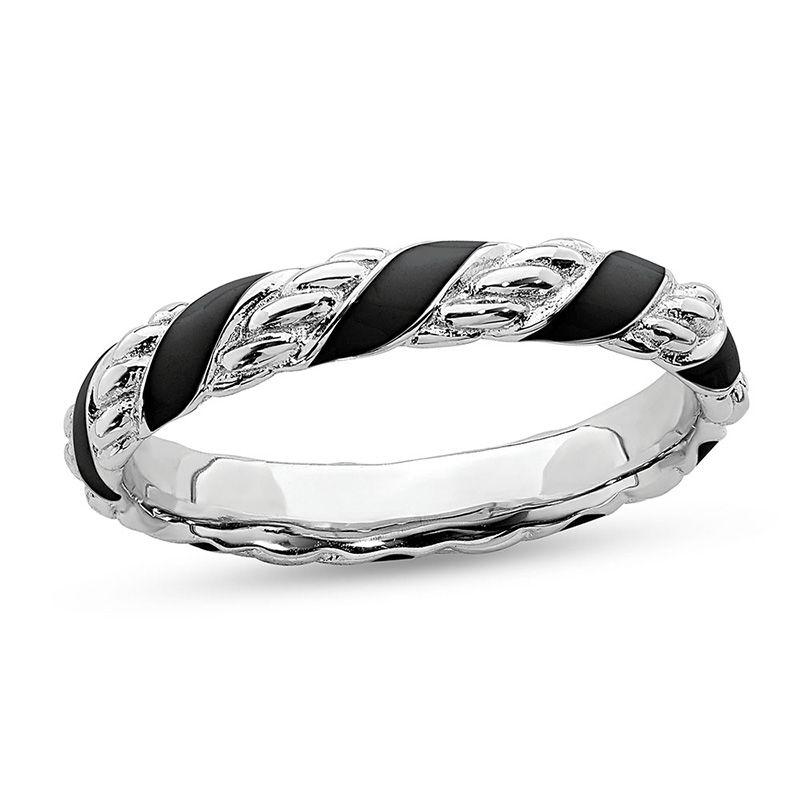 Stackable Expressions™ 3.0mm Twisted Black Enamel Ring in Sterling Silver