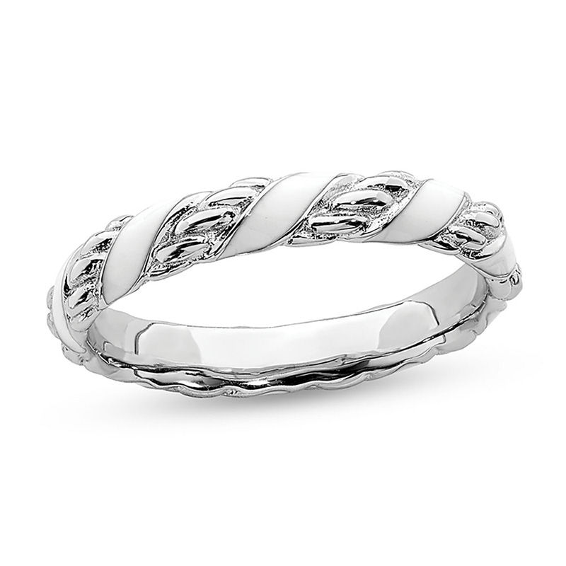 Stackable Expressions™ 3.0mm Twisted White Enamel Ring in Sterling Silver