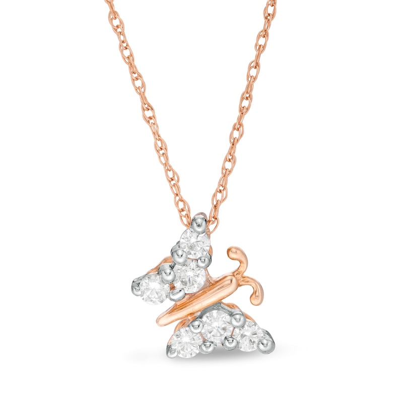 0.18 CT. T.W. Composite Diamond Tilted Butterfly Pendant in 10K Rose Gold