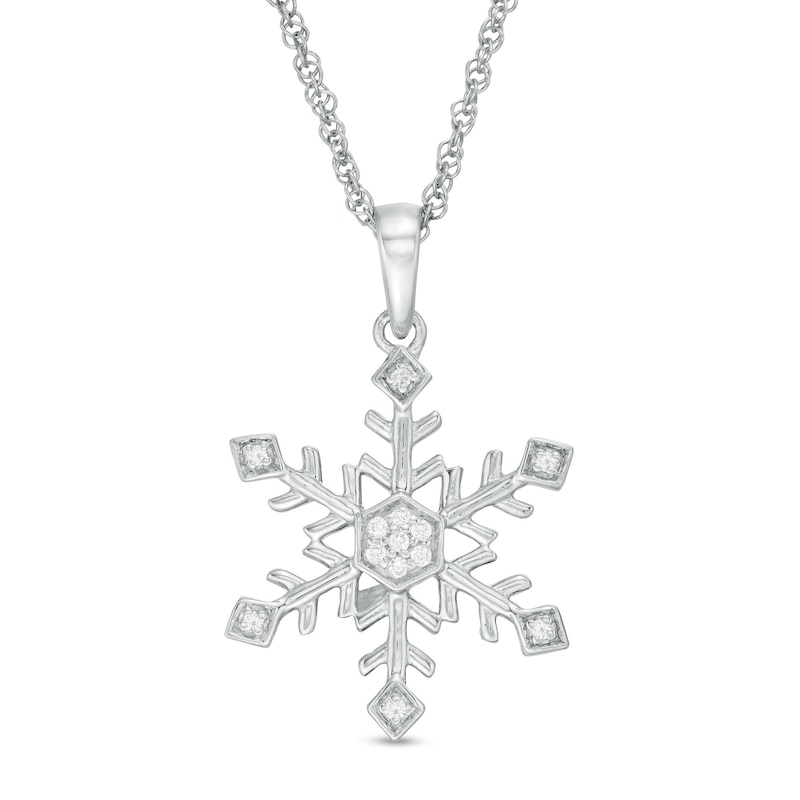 Main Image 1 of 0.04 CT. T.W. Diamond Snowflake Pendant in Sterling Silver