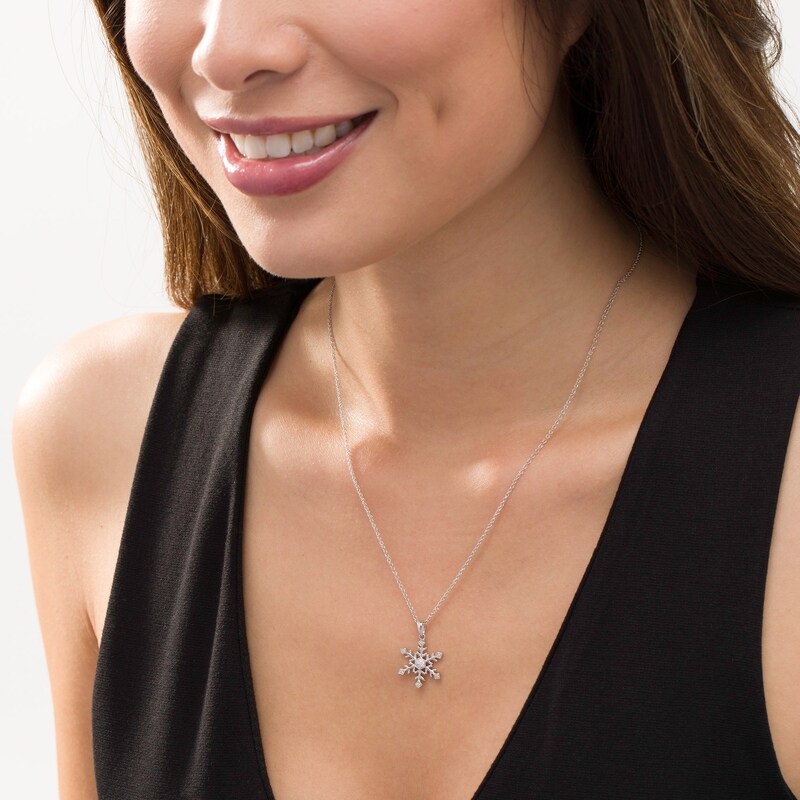 Main Image 2 of 0.04 CT. T.W. Diamond Snowflake Pendant in Sterling Silver