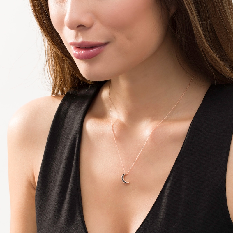 Main Image 2 of 0.04 CT. T.W. Black Diamond Crescent Moon Pendant in 10K Rose Gold