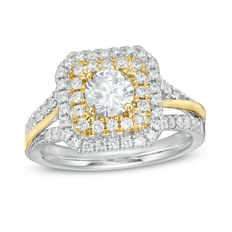 1.50 CT. T.W. Diamond Double Octagonal Frame Split Shank Engagement Ring 14K White Gold