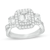 Thumbnail Image 0 of 2.00 CT. T.W. Emerald-Cut Diamond Past Present Future® Double Frame Twist Shank Engagement Ring in 14K White Gold