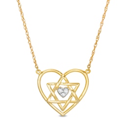 Diamond Accent Double Heart with Star of David Necklace in 10K Gold