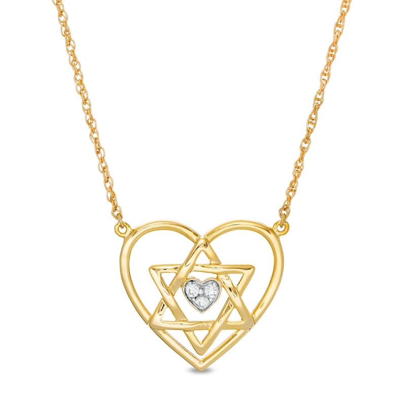 Diamond Accent Double Heart with Star of David Necklace in 10K Gold|Peoples Jewellers