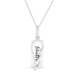 0.088 CT. T.W. Diamond "faith" Dog Tag and Wing Outline Pendant in Sterling Silver