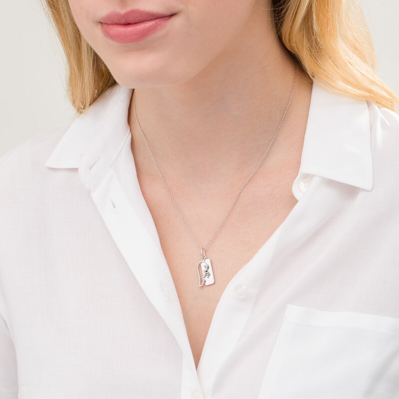 Main Image 2 of 0.088 CT. T.W. Diamond "faith" Dog Tag and Wing Outline Pendant in Sterling Silver