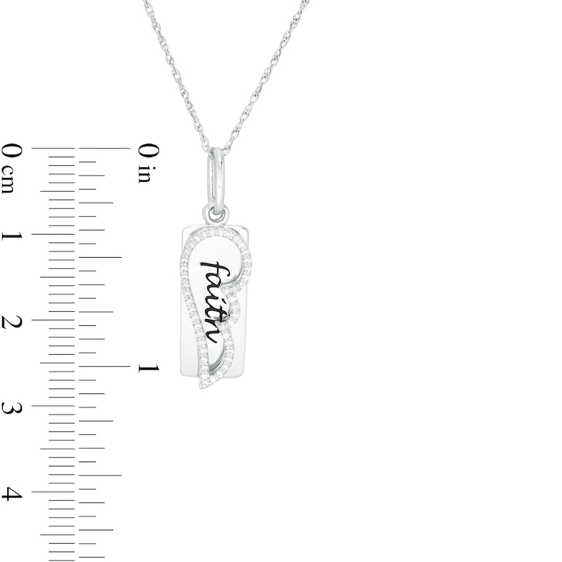 Main Image 3 of 0.088 CT. T.W. Diamond "faith" Dog Tag and Wing Outline Pendant in Sterling Silver