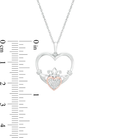 0.04 CT. T.W. Composite Diamond Claddagh Heart Outline Pendant in Sterling Silver and 10K Rose Gold