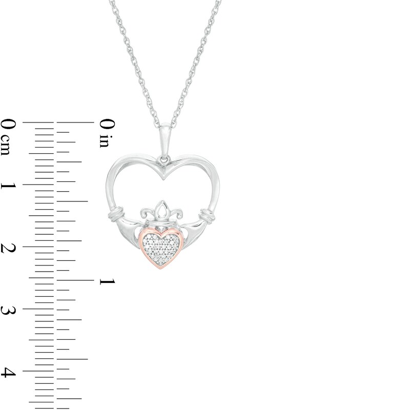 Main Image 3 of 0.04 CT. T.W. Composite Diamond Claddagh Heart Outline Pendant in Sterling Silver and 10K Rose Gold