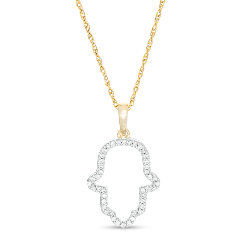 0.088 CT. T.W. Diamond Hamsa Outline Pendant in 10K Gold|Peoples Jewellers