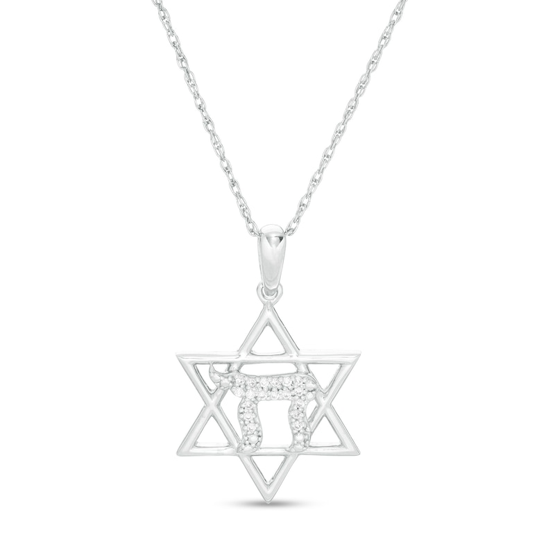 Main Image 1 of 0.04 CT. T.W. Diamond Star of David with Chai Symbol Pendant in Sterling Silver