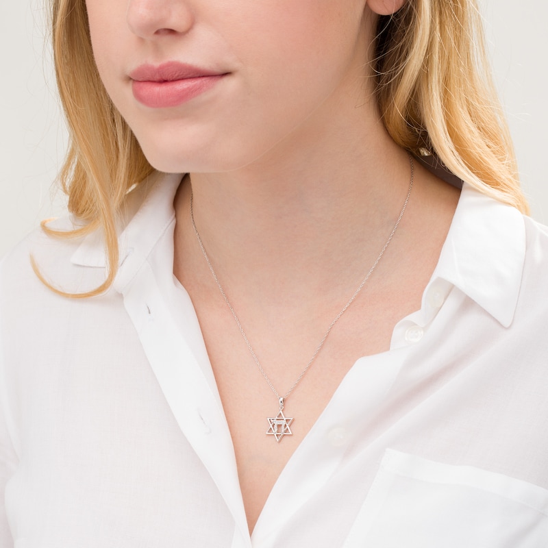 Main Image 2 of 0.04 CT. T.W. Diamond Star of David with Chai Symbol Pendant in Sterling Silver