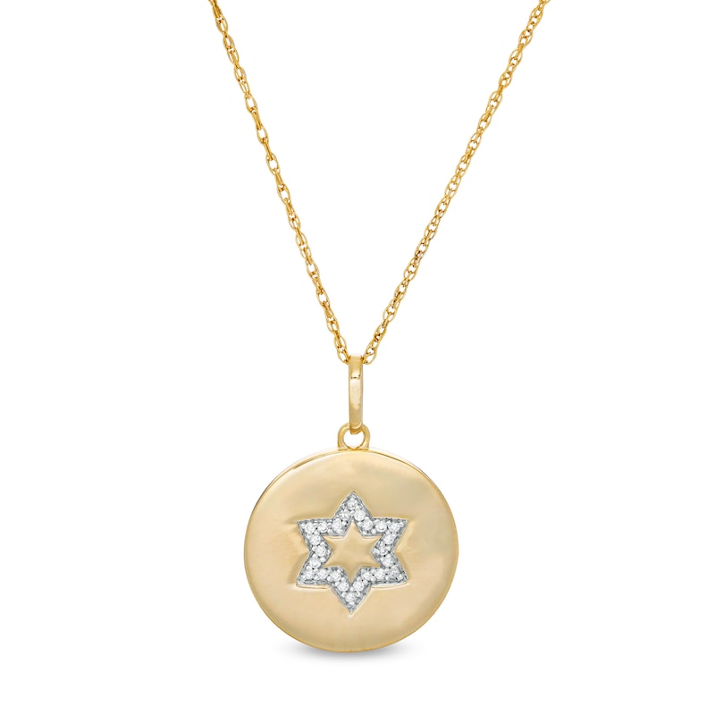 0.066 CT. T.W. Diamond Star of David Disc Pendant in Sterling Silver with 14K Gold Plate|Peoples Jewellers