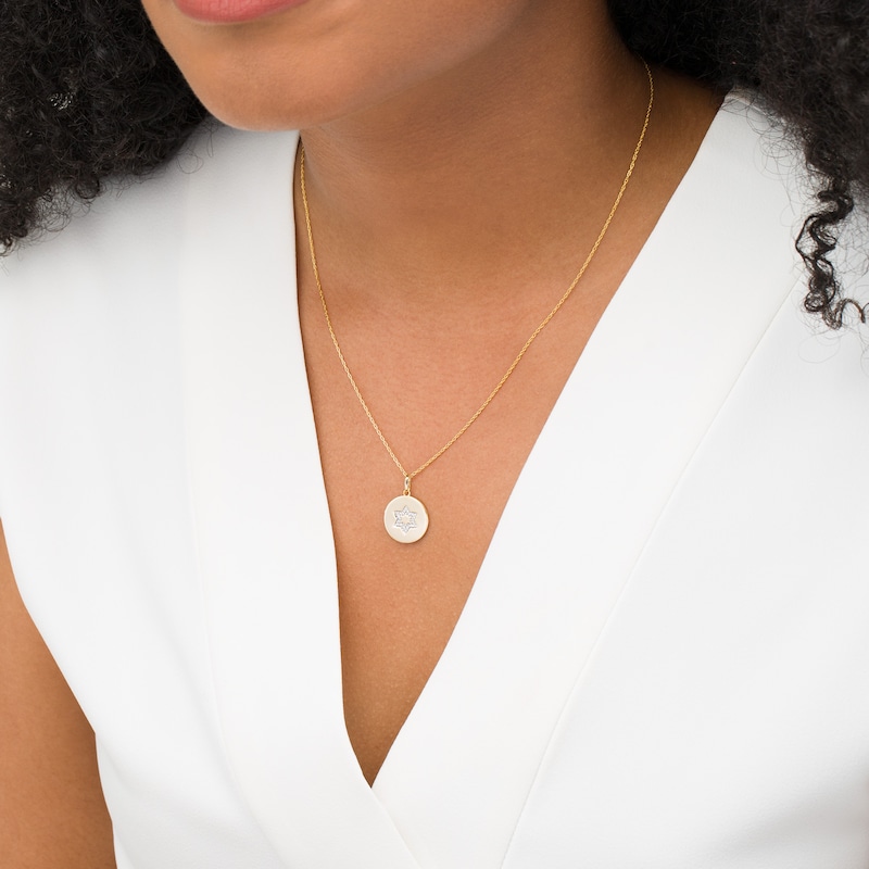 Main Image 2 of 0.066 CT. T.W. Diamond Star of David Disc Pendant in Sterling Silver with 14K Gold Plate