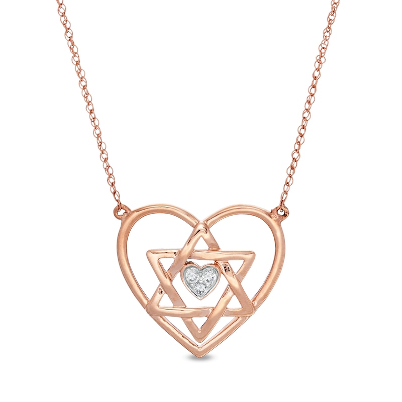 Diamond Accent Double Heart with Star of David Necklace in 10K Rose Gold|Peoples Jewellers