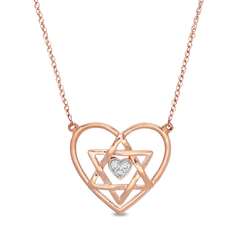 Diamond Accent Double Heart with Star of David Necklace in 10K Rose Gold