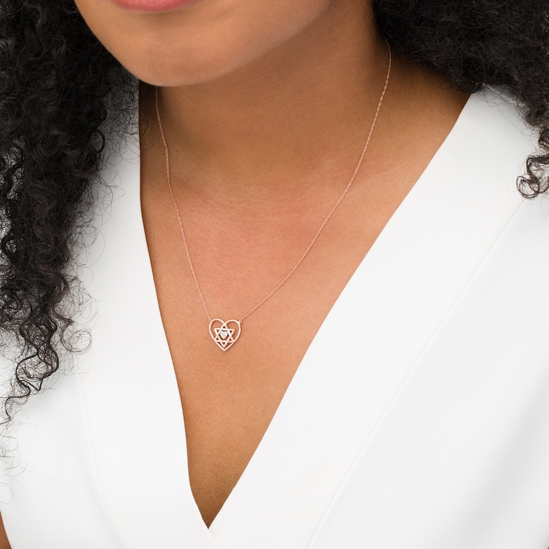 Diamond Accent Double Heart with Star of David Necklace in 10K Rose Gold