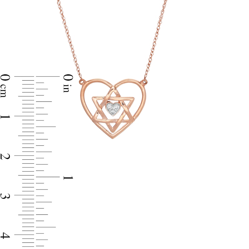 Diamond Accent Double Heart with Star of David Necklace in 10K Rose Gold