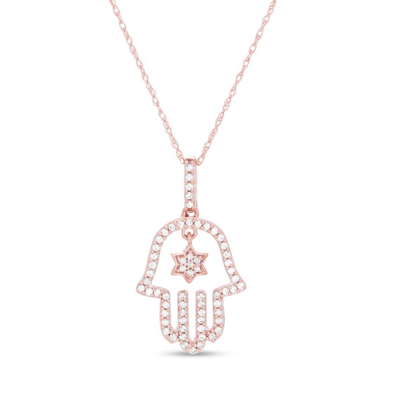 0.23 CT. T.W. Diamond Hamsa with Star of David Pendant in 10K Rose Gold