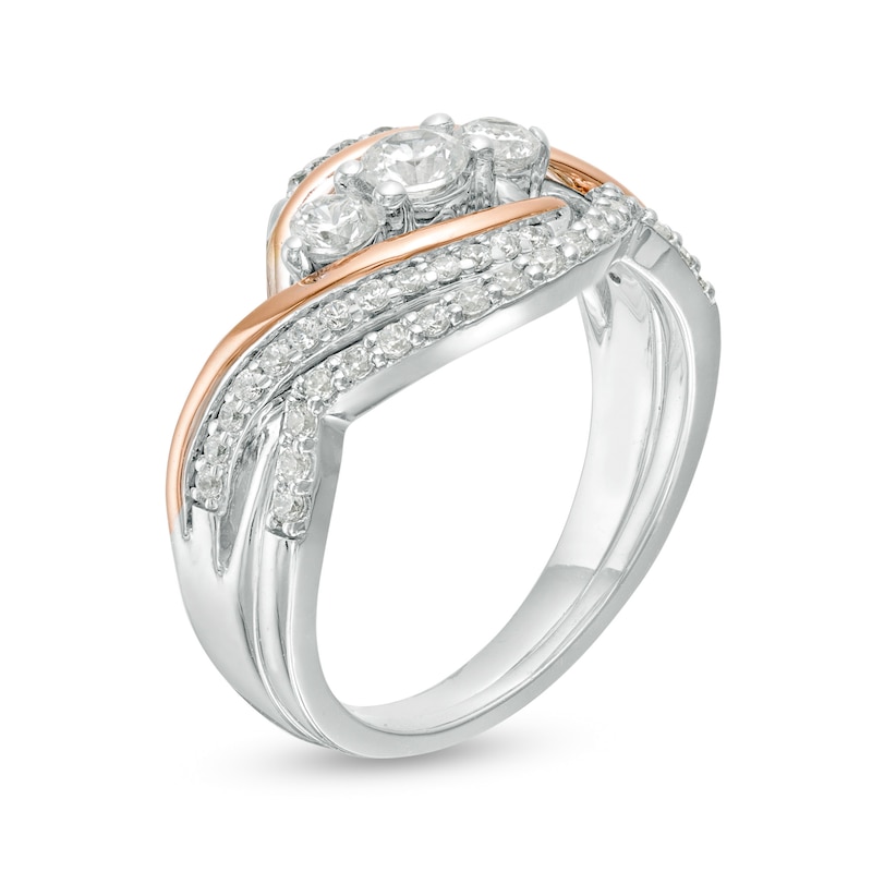 Main Image 3 of 0.58 CT. T.W. Diamond Three Stone Open Bypass Bridal Set in 10K Two-Tone Gold