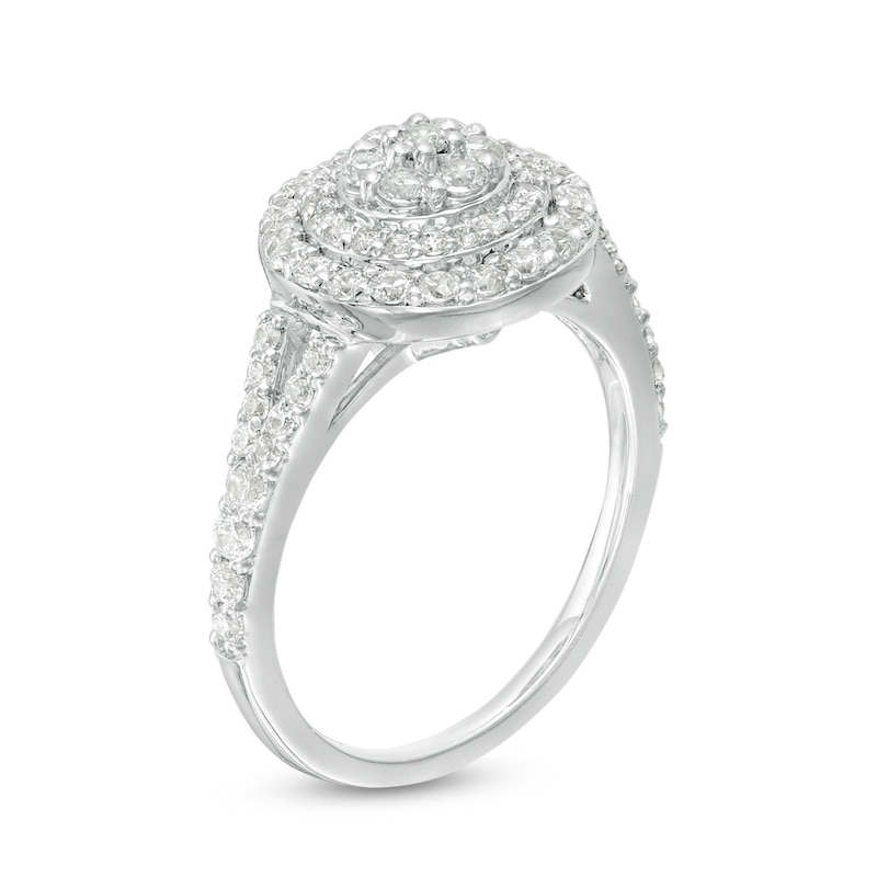 0.95 CT. T.W. Composite Diamond Double Frame Split Shank Engagement Ring in 10K White Gold