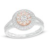 Thumbnail Image 1 of 0.45 CT. T.W. Diamond Double Frame Vintage-Style Split Shank Engagement Ring in 10K Two-Tone Gold