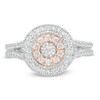 Thumbnail Image 4 of 0.45 CT. T.W. Diamond Double Frame Vintage-Style Split Shank Engagement Ring in 10K Two-Tone Gold