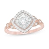 Thumbnail Image 0 of 0.69 CT. T.W. Diamond Double Tilted Square Frame Vintage-Style Engagement Ring in 10K Rose Gold