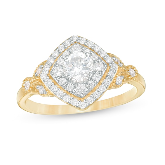 0.69 CT. T.W. Diamond Double Tilted Square Frame Vintage-Style Engagement Ring in 10K Gold