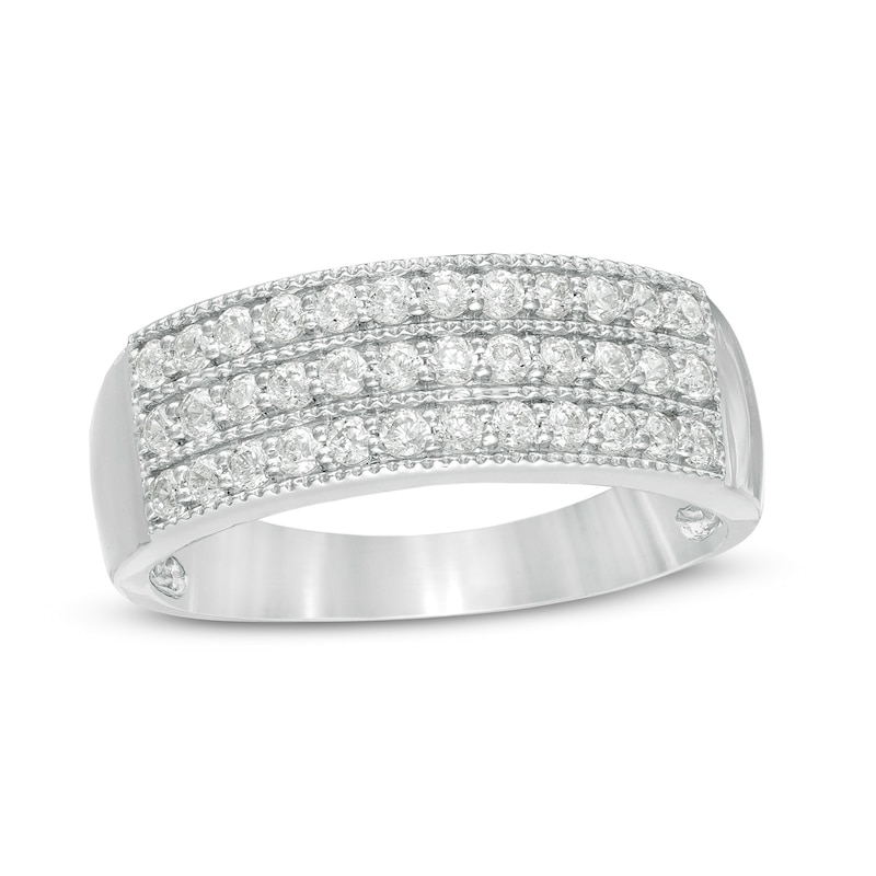 Main Image 1 of 0.45 CT. T.W. Diamond Triple Row Vintage-Style Anniversary Ring in Sterling Silver