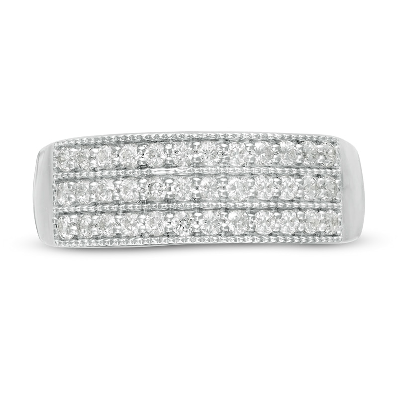 Main Image 4 of 0.45 CT. T.W. Diamond Triple Row Vintage-Style Anniversary Ring in Sterling Silver