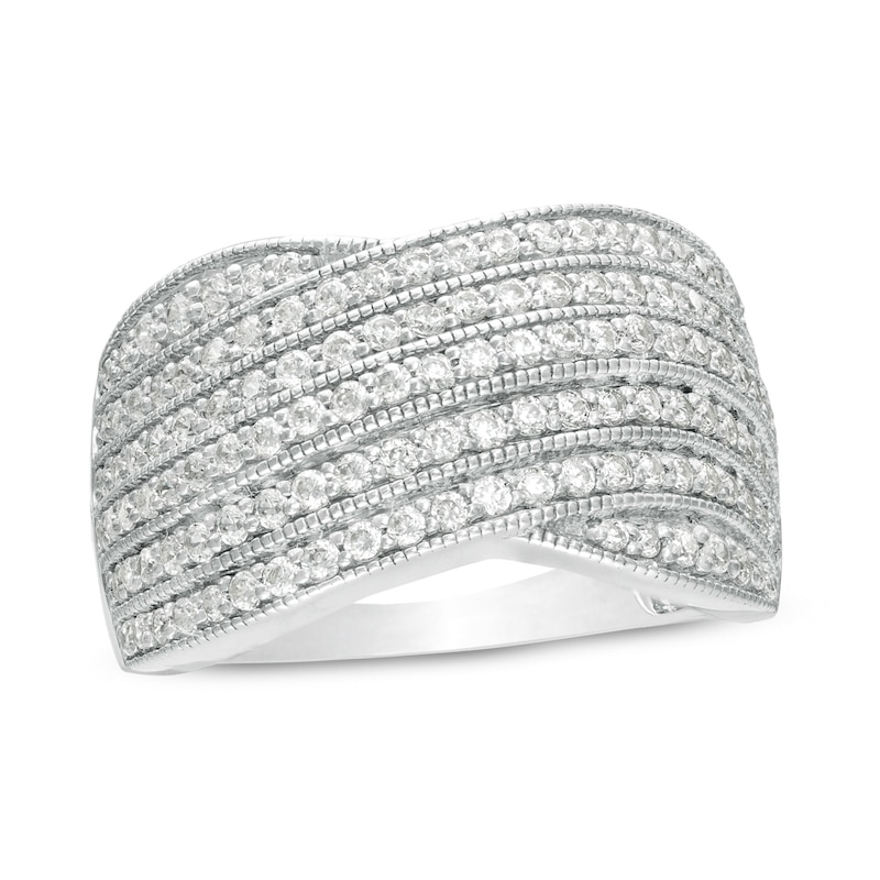 0.80 CT. T.W. Diamond Multi-Row Wave Vintage-Style Ring in 10K White Gold