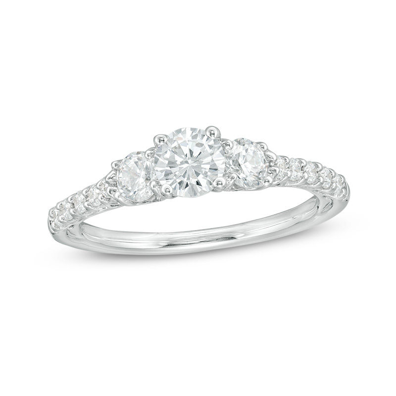 1.75 CT. T.W. Certified Canadian Diamond Three Stone Engagement Ring in 14K White Gold (I/I1)