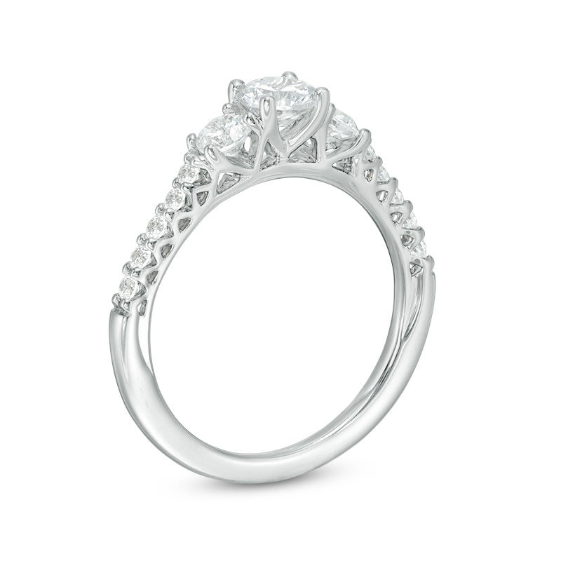 1.75 CT. T.W. Certified Canadian Diamond Three Stone Engagement Ring in 14K White Gold (I/I1)