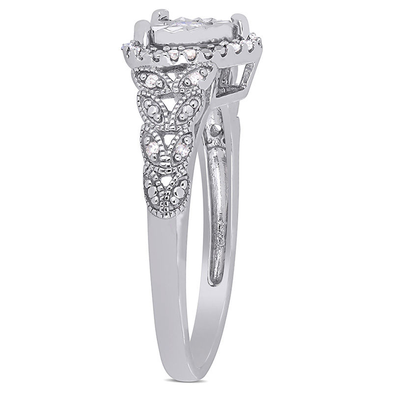 Main Image 3 of 0.18 CT. T.W. Diamond Heart-Shaped Frame Vine Vintage-Style Promise Ring in Sterling Silver