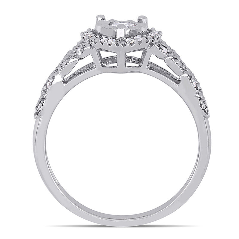 Main Image 4 of 0.18 CT. T.W. Diamond Heart-Shaped Frame Vine Vintage-Style Promise Ring in Sterling Silver